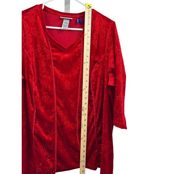 NWOT Catherines Red Embossed Velvet Top V-Neck 3/4 Sleeve 14/16WP Petite - Picture 7 of 7